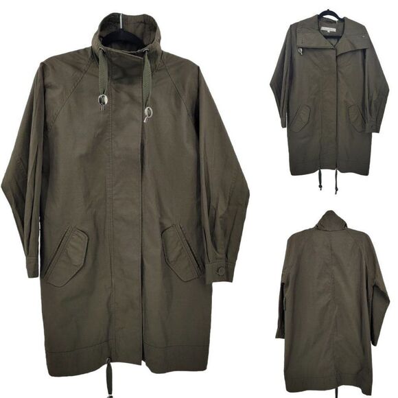 Kenneth Cole GIII Army Green Oversized Trench Raincoat S High Neck Mid Thigh - Picture 1 of 16